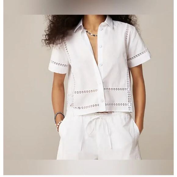 J.Crew Gamine Eyelet Trim Top 0 White NWT Shirt Blouse Resort Boho CK076 J.Crew - Picture 2 of 8